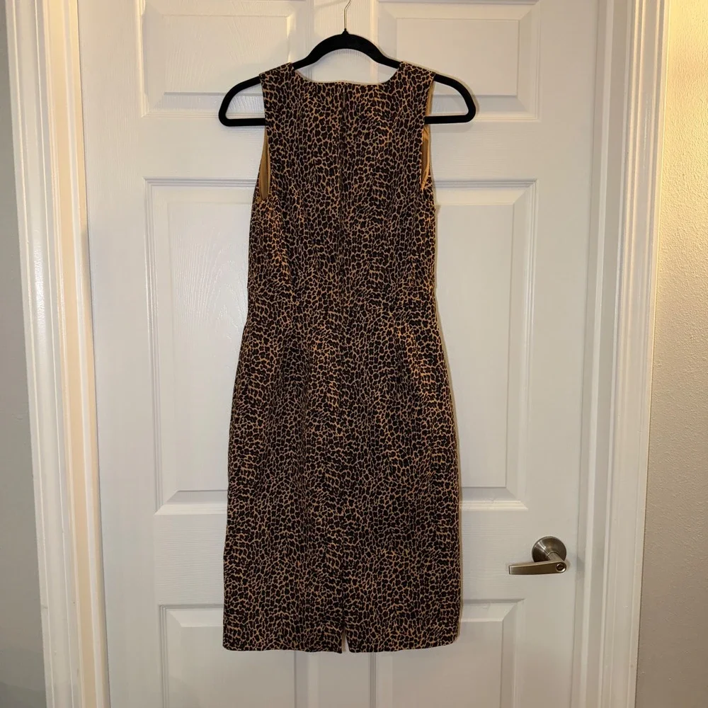 J.Crew Sheath Dress Leopard Print Tan Black Size 4 Animal Print Work Office - Picture 5 of 6